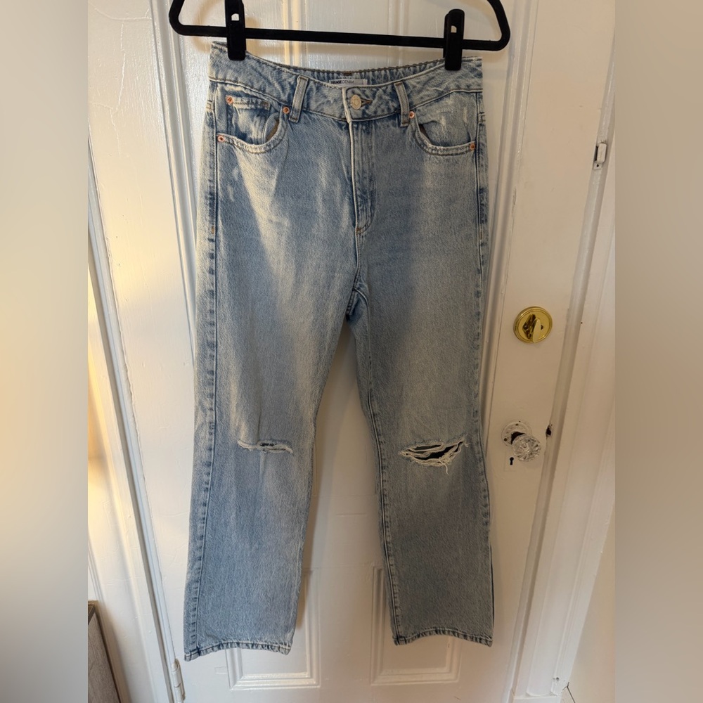Garage Light Blue Distressed Straight Leg Jeans